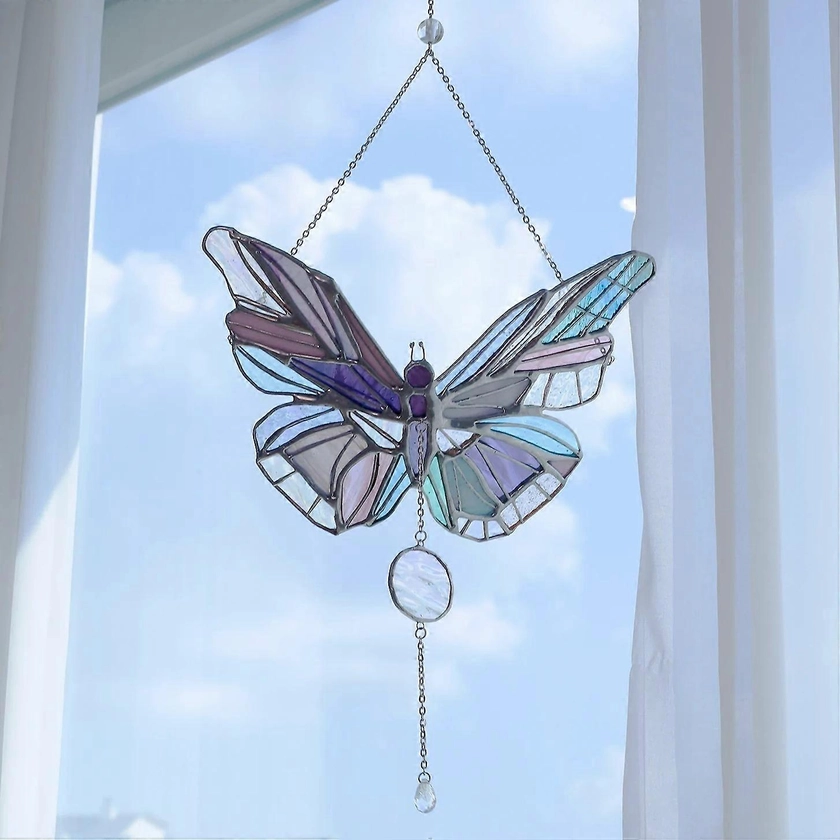 Butterfly Stained Glass Suncatcher/home Yard Decoration Color Outdo...