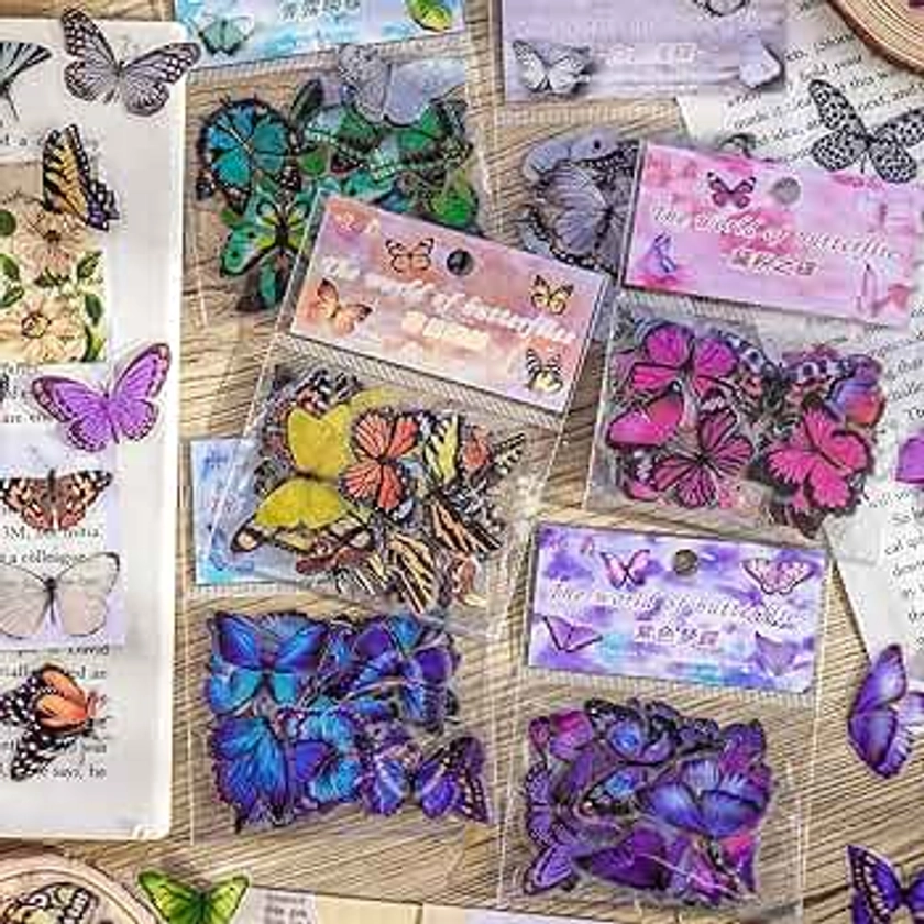 Giantree Butterfly Scrapbook Sticker Set, 240 Pieces PET Flower Stickers for Scrapbooking Supplies Set Scrapbooking Stickers for DIY Photo Albums, Bullet Points, Laptops