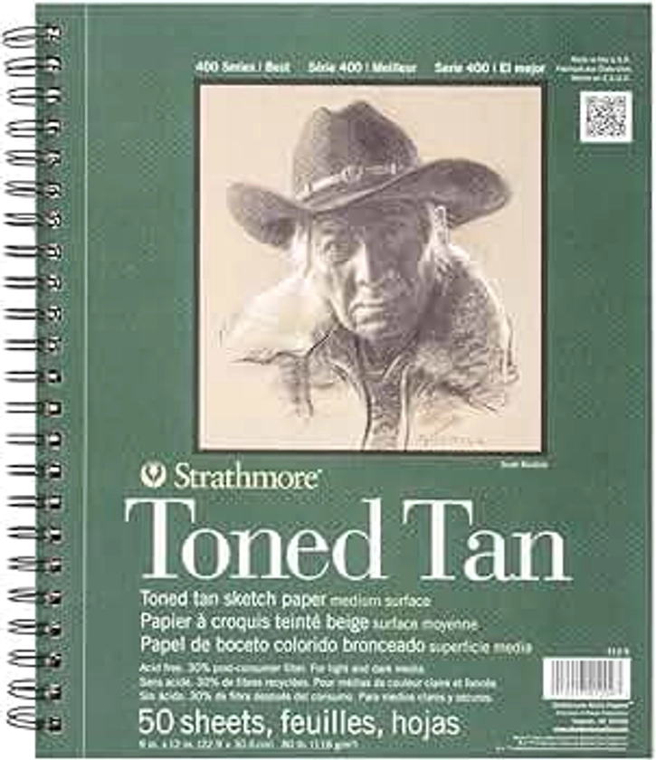 Strathmore 400 Series Sketch Pad, Toned Tan, 9x12 inch, 50 Sheets - Artist Sketchbook for Drawing, Illustration, Art Class Students