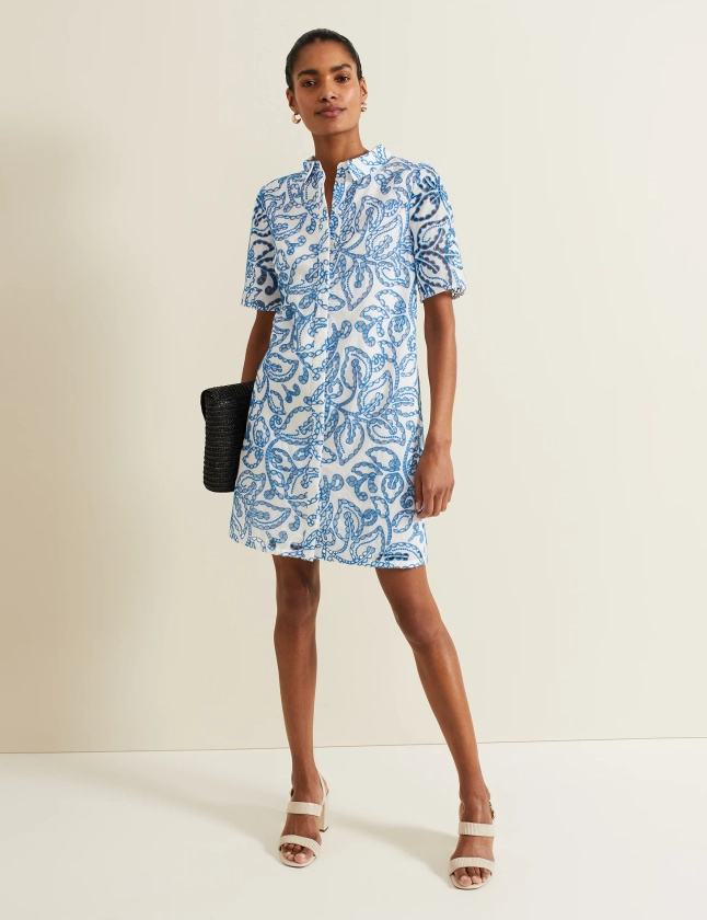 Pure Cotton Broderie Mini Swing Shirt Dress | Phase Eight | M&S