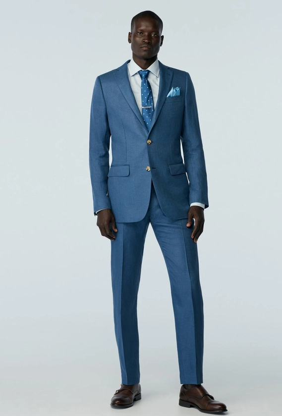 Custom Suits Made For You - Sailsbury Linen Stone Blue Suit | INDOCHINO