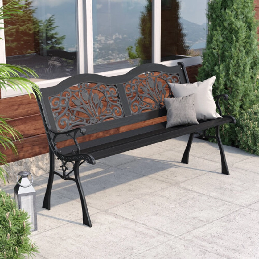 Black Garden Bench Patio Park Leisure Long Chair on OnBuy