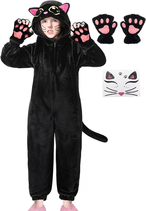 Black Cat Costume for Kids Girls Kitten Costume Kids Cat Onesie Halloween Black Cat Costumes for Kids