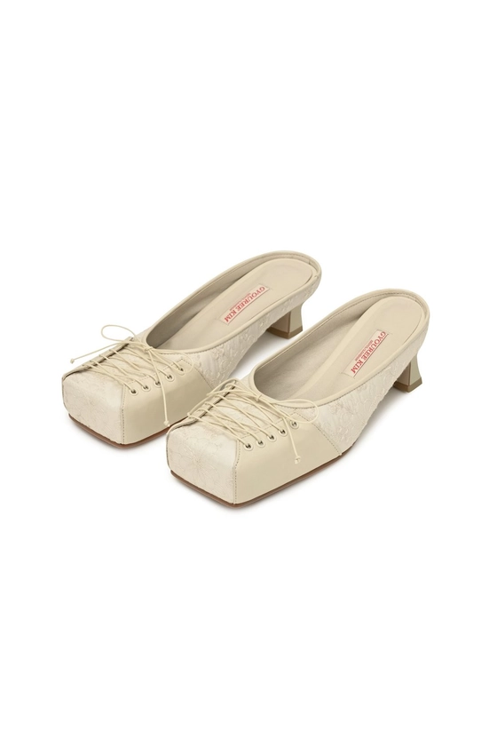 Square Lace Mule (Cream) 4cm — GYOUREE KIM