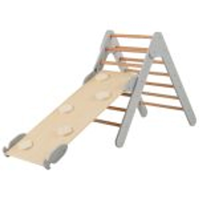 3 en 1 Triangle d'Escalade Enfant en Bois Rampe Double Face à Angle Réglable pour Grimper et Glisser Gris