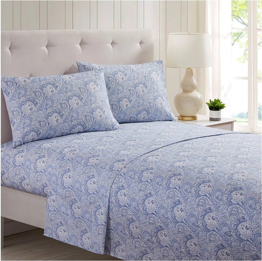 Mellanni Full Size Sheet Set - 4 Piece Iconic Collection Bedding Sheets & Pillowcases - Extra Soft, Cooling Bed Sheets - Deep Pocket up to 16 inch - Wrinkle, Fade, Stain Resistant (Full, Paisley Blue)