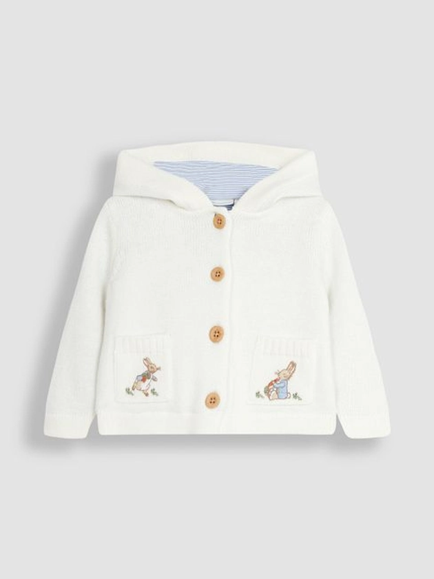 JoJo Maman Bébé Cream Peter Rabbit Embroidered Hooded Cardigan