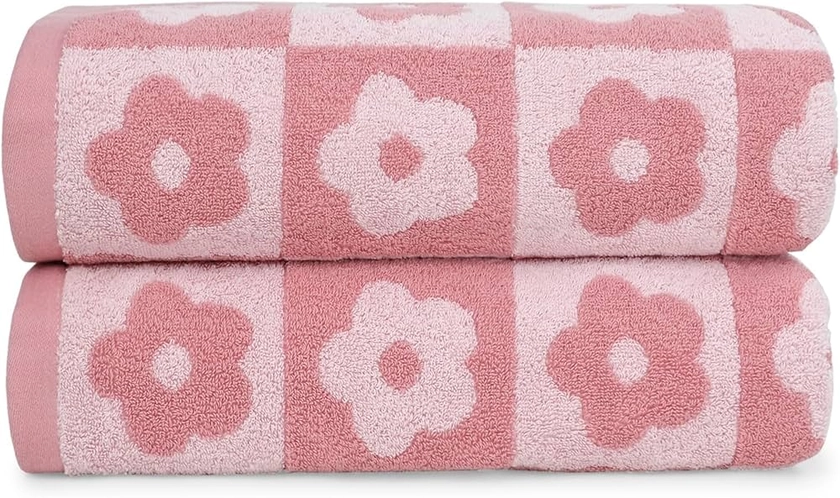 Amazon.com: Jacquotha 2-Pieces Luxury Bath Towels Checkered Floral, Pink Shower Towel for Women Girls 27.5x55 Inches, 100% Cotton Absorbent Body Towels : Home & Kitchen