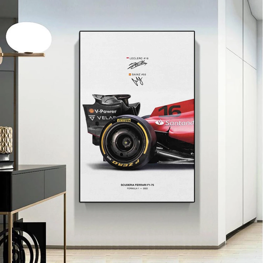 Affiche de course de F1-75 Formula Grand Masters, impression Inboulon Charles Leclerc, peinture sur toile Sainz Race Car Wall Art Room Decor, 2023