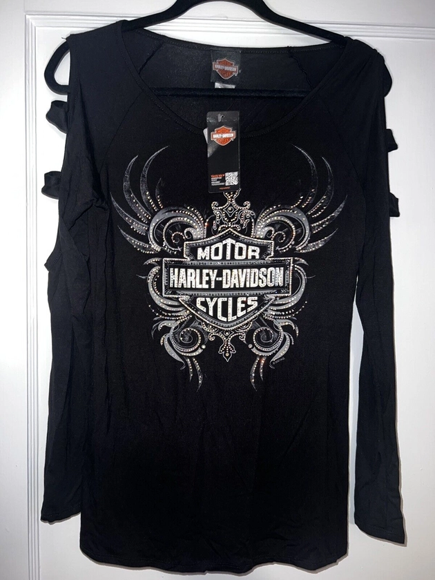 Harley Davidson Women's Black Shirt Medium Long Sleeve New $68 Retail