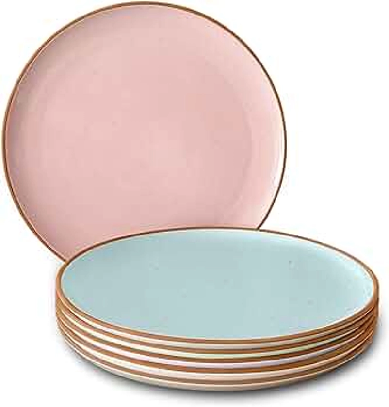 Mora Ceramic Dinner Plates Set of 6, 10 inch Dish Set - Microwave, Oven, and Dishwasher Safe, Scratch Resistant, Modern Rustic Dinnerware- Kitchen Porcelain Serving Dishes - Assorted Colors