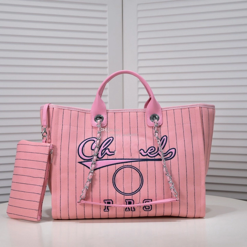 Luxury Designer Vertical Stripe Denim Bag With Floral Print And Large Capacity Pouch For Womens Underarm Package, Fashionable Pink Tote Bag And Leisure Purse From Luxury_wallet88, $82.59 | DHgate.Com