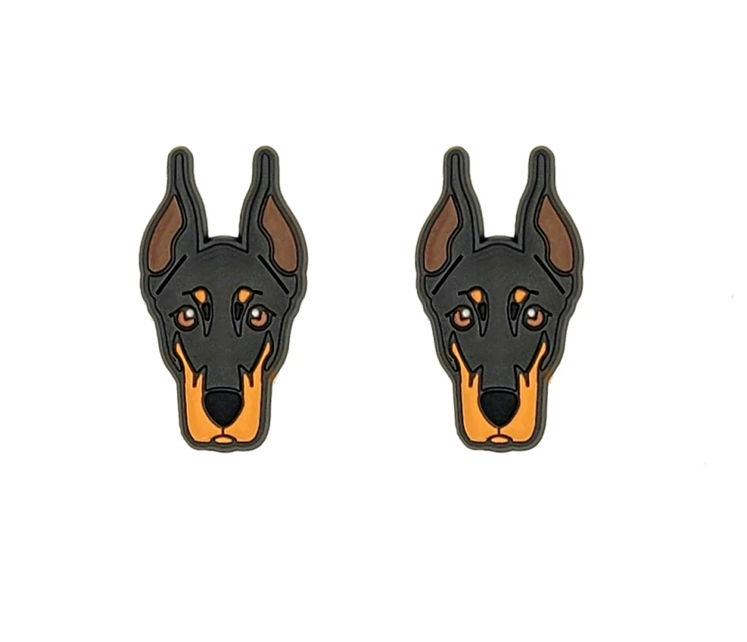 Doberman Pinscher Dobie Shoe Charms Handmade Set of 2 for Clogs Mules Shoes Sneakers Laces