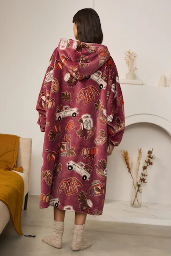 Berry Red Oversized Autumn Pumpkin Blanket Hoodie