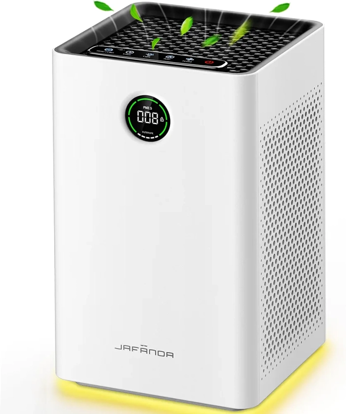 Jafända Air Purifiers for Home Large Room Up To 1190ft², True HEPA 13 Filter, Activated Carbon Remove 99.97% Dust Smoke Odor Pollen Pets Hair Dander Allergies, Quiet Sleep Mode 23dB, Night Light
