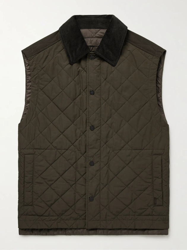 PURDEY Cotton Corduroy-Trimmed Padded Quilted Shell Gilet