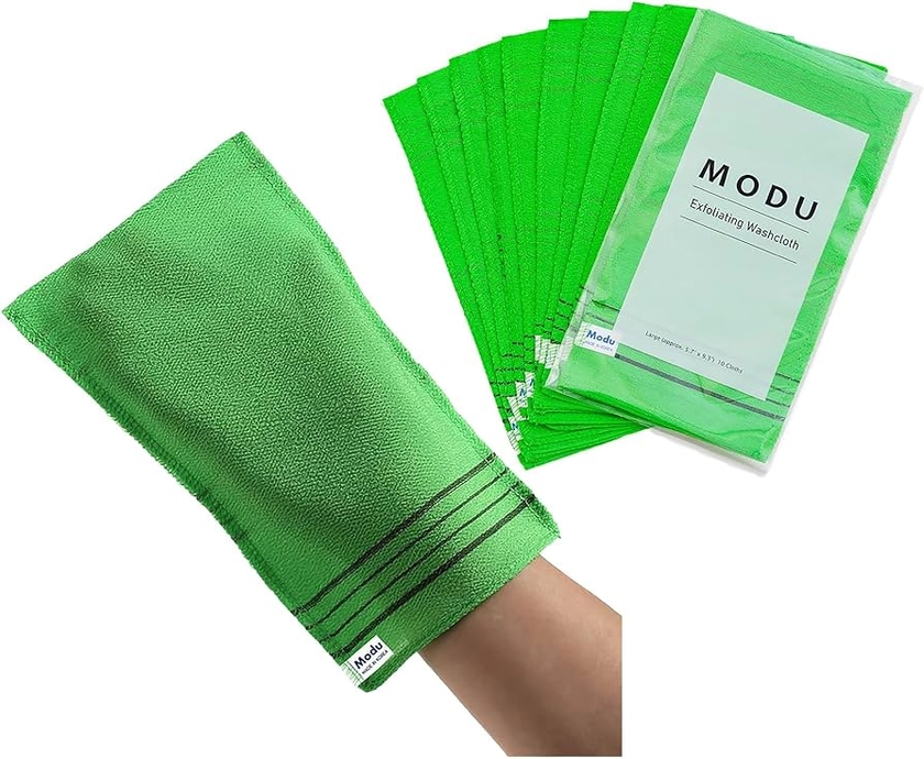 Amazon.com : Modu 10 Pcs Korean Exfoliating Mitt Bath Washcloth 9.1 X 6 in-Asian Italy Towel (Large 10 Pcs Green) : Beauty & Personal Care