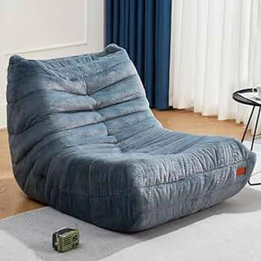 Bean Bag Chair Sofa Sack Big Beanbag Chair for Adults Fireside Bean Bag Lounger Memory Foam Chair for Home, Apartment or Gaming Venue (BLUEGREYPLUSH)