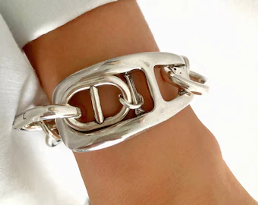 Antique Silver bracelet, Silver Wrap Bracelet, Link Silver Bracelet, Chunky Silver Bracelet, birthday gift, gift for her
