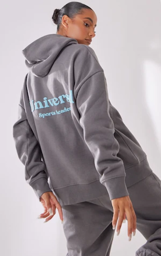 Deluxe Hoodie oversize gris anthracite à slogan Sports Academy