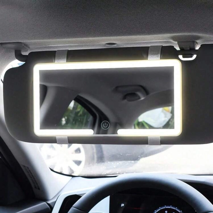 1pc Car Sun Visor High Definition Makeup Mirror With Light, Usb Rechargeable, Adjustable Brightness, Suitable For Women