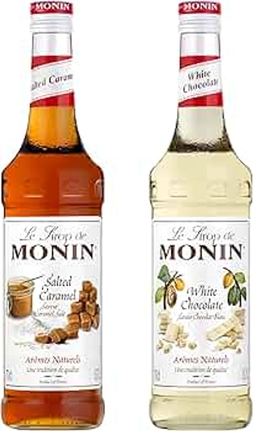 MONIN - Assortiment Sirop de Caramel Salé et Chocolat Blanc pour Café, Cappuccino, Latte et Chocolat Chaud - Arômes Naturels - 2 * 70cl