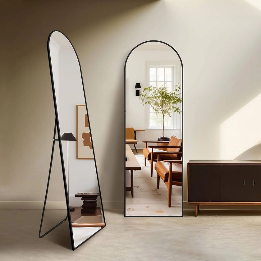 Delma Arched Mirror Full Length,70''x24'' Standing Mirror,Large Floor Mirror with Stand for Wall Entryway Door Bedroom Bathroom Living Room (with Stand,70x24-Black)