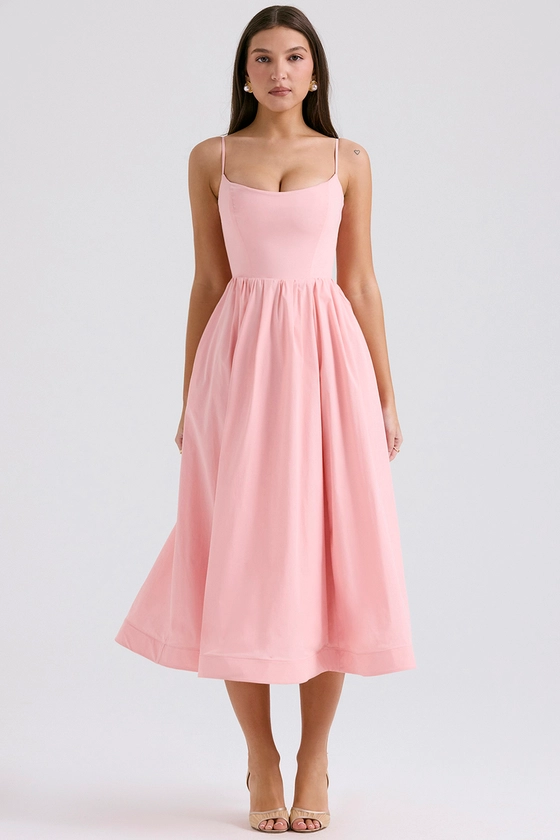 Clothing : Midi Dresses: 'Lolita' Rose Pink Cotton Corset Sundress