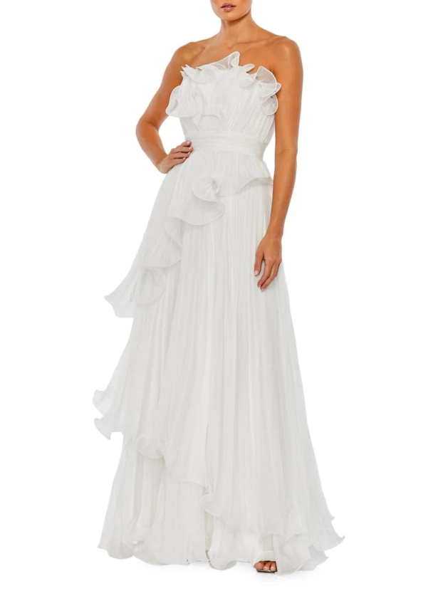 Shop Mac Duggal Strapless Ruffled Chiffon Gown | Saks Fifth Avenue