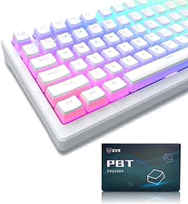 XVX Pudding Keycaps, PBT Keycaps 165 Keys Set Custom Keycap Set, Shine Through Keycaps OEM Profile, Universal Compatiability for 100%, 75%, 65%, 60% Keyboard - White