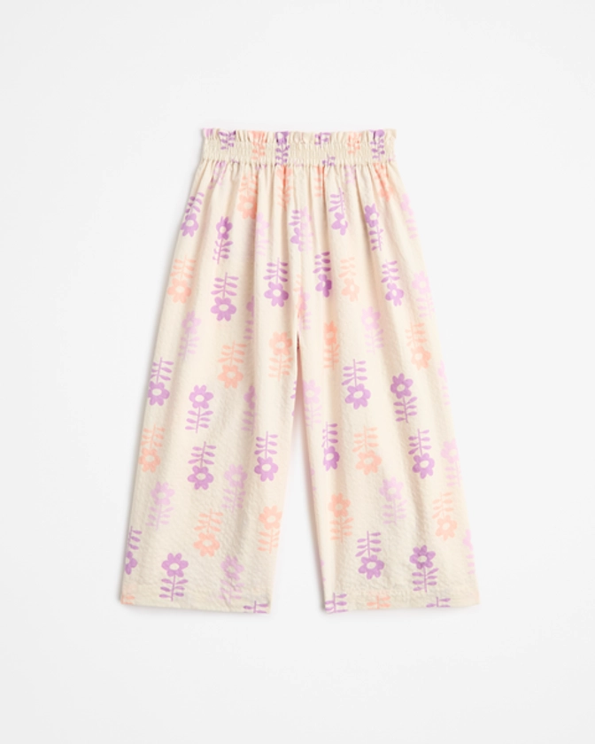 Shirred Floral Pants - Cream