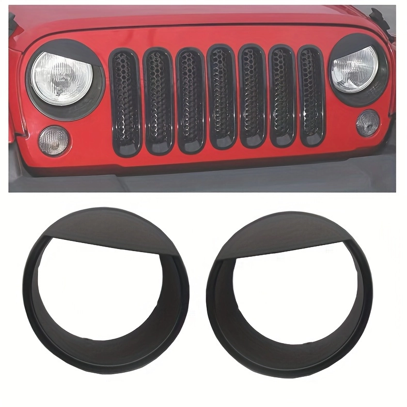 2pcs Front Headlight Covers For * Bezels Trim Style For Jeep For Wrangler JK 2007-2017