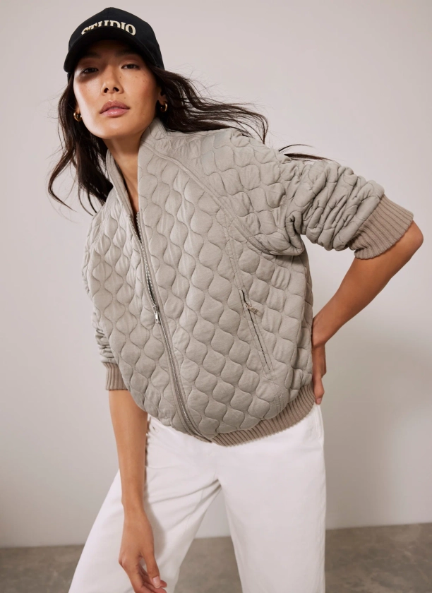 Green Quilted Jersey Bomber Jacket