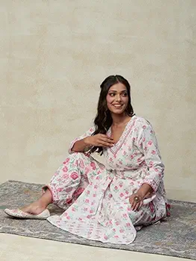 KLOSIA Women Block Printed kurta and pant with Dupatta set (Small) : Amazon.in: Fashion