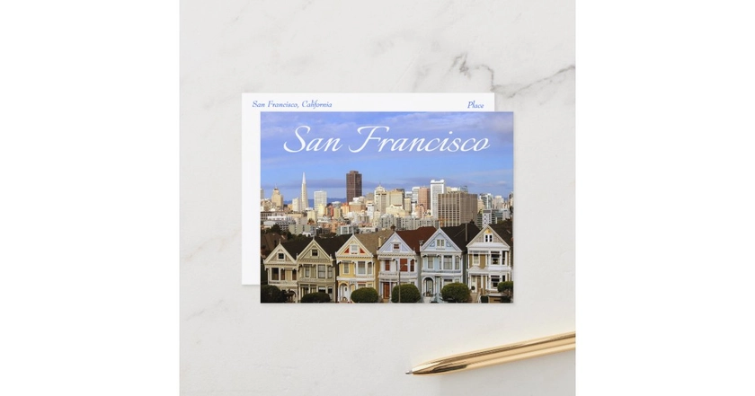 San Francisco Skyline & Painted Ladies, California Postcard | Zazzle
