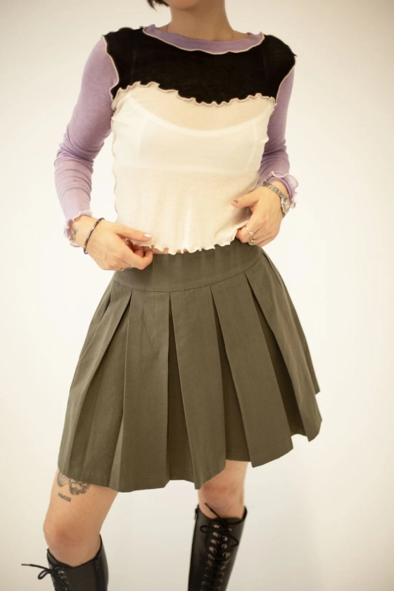 Portia Pleated Mini Skirt Khaki