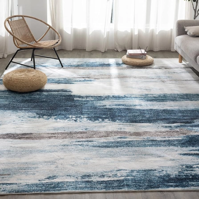 Carvapet Washable Rug 6x9, Modern Abstract Large Area Rug, Foldable Machine Washable Area Rug, Low Pile Rugs with Rubber Backing, Stain Resistant Rugs for Living Room