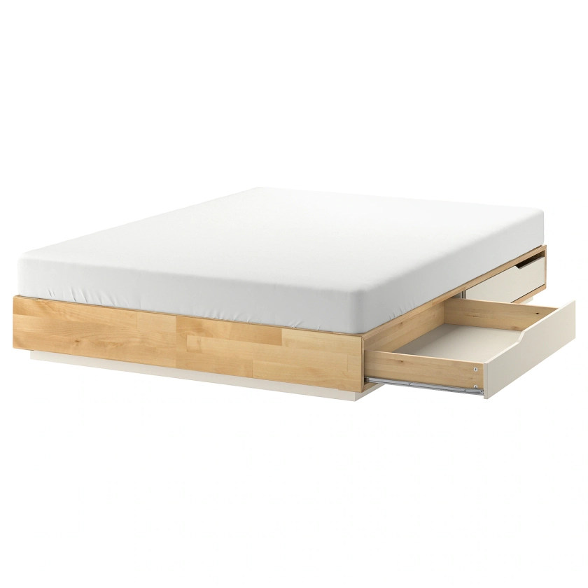MANDAL Cadre lit avec rangement - bouleau/blanc 140x200 cm