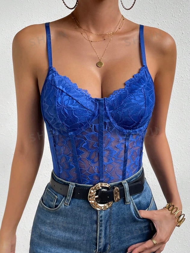 SHEIN Privé Lace Bustier Cami Bodysuit