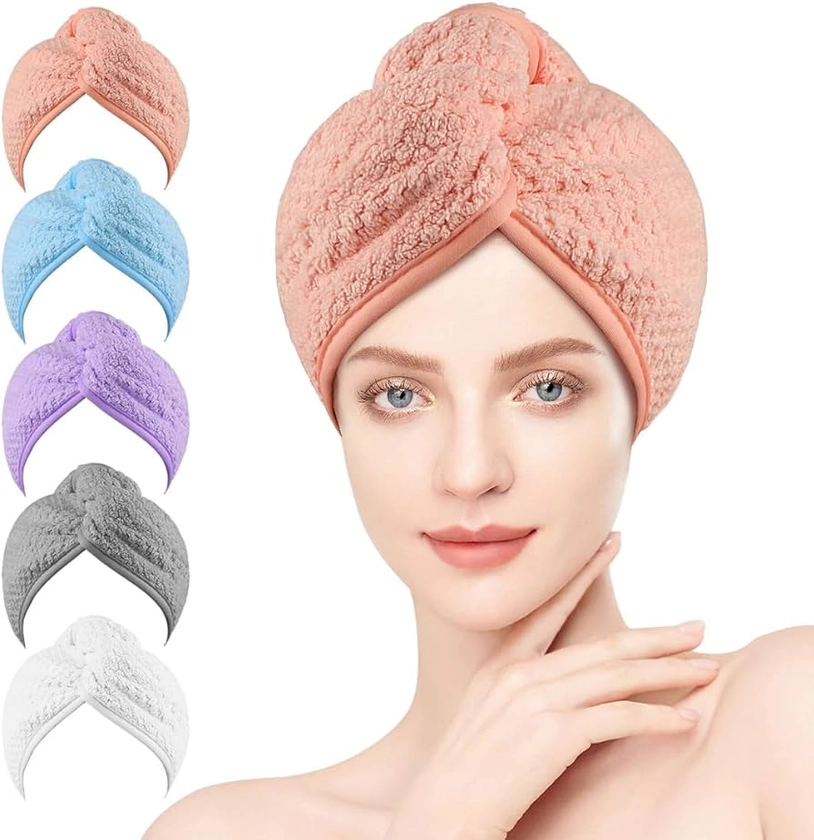 Amazon.com: HOMEXCEL Microfiber Hair Towel Wrap, 5 Pack Hair Turbans for Wet Hair, Super Absorbent Dry Hair Towel Wrap for Curly Hair, Anti Frizz Microfiber Towel for Women, 26 x 10 inch : Home & Kitchen