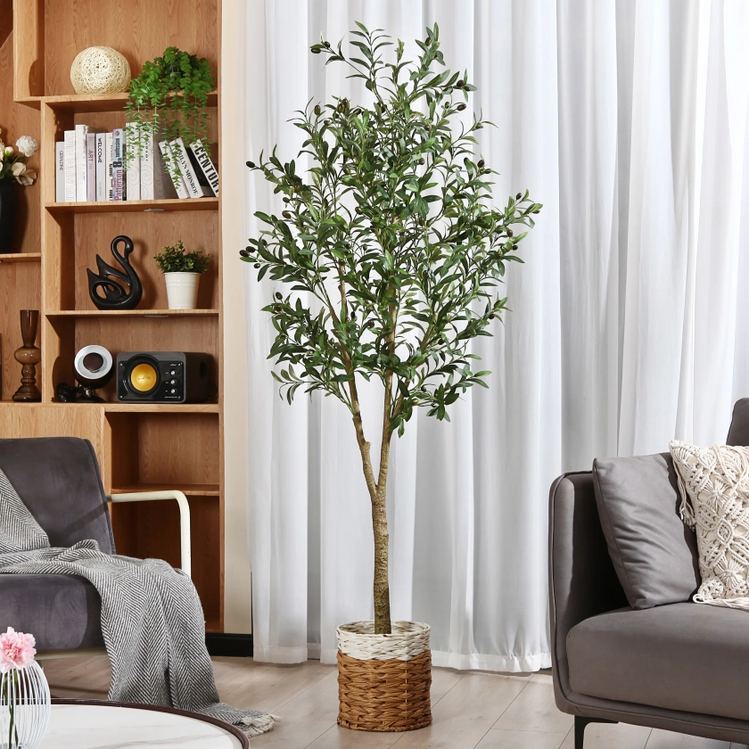 Adcock Artificial Olive Tree in Pot - Lifelike Foliage and Trunk for Indoor and Outdoor Home Décor