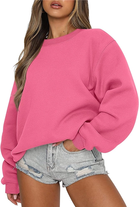 ANRABESS Women's Long Sleeve Sweatshirt Casual Crewneck Loose Fit Pullover Hoodie Fleece Fall Tops
