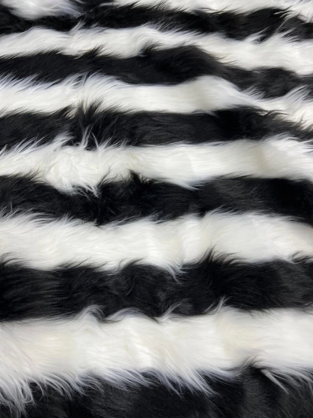 Black & White Striped Luxury Shag Faux Fur Fabric By The Yard 60" Wide, Shaggy, Long Pile, DIY Craft Supply, Hobby, Costume, Decoration