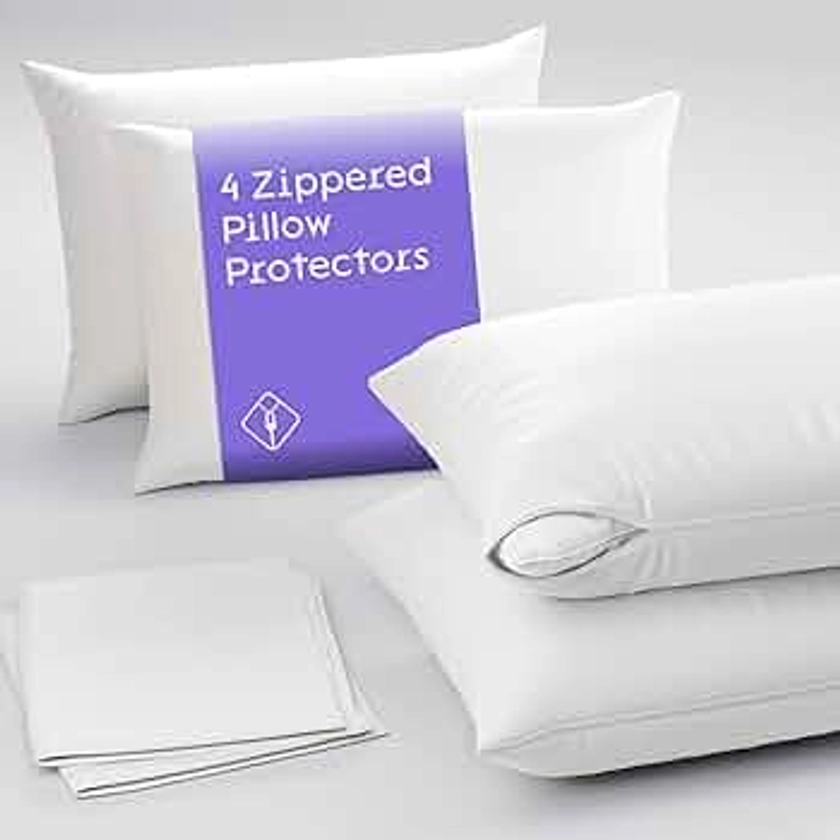 Niagara 4 Pack of Pillow Protectors with Zipper Standard Size, Effective Dust Protection, Quiet, Stay in Place Pillow Covers, Breathable Case for Pillow Lifespan Extension 20x26, White