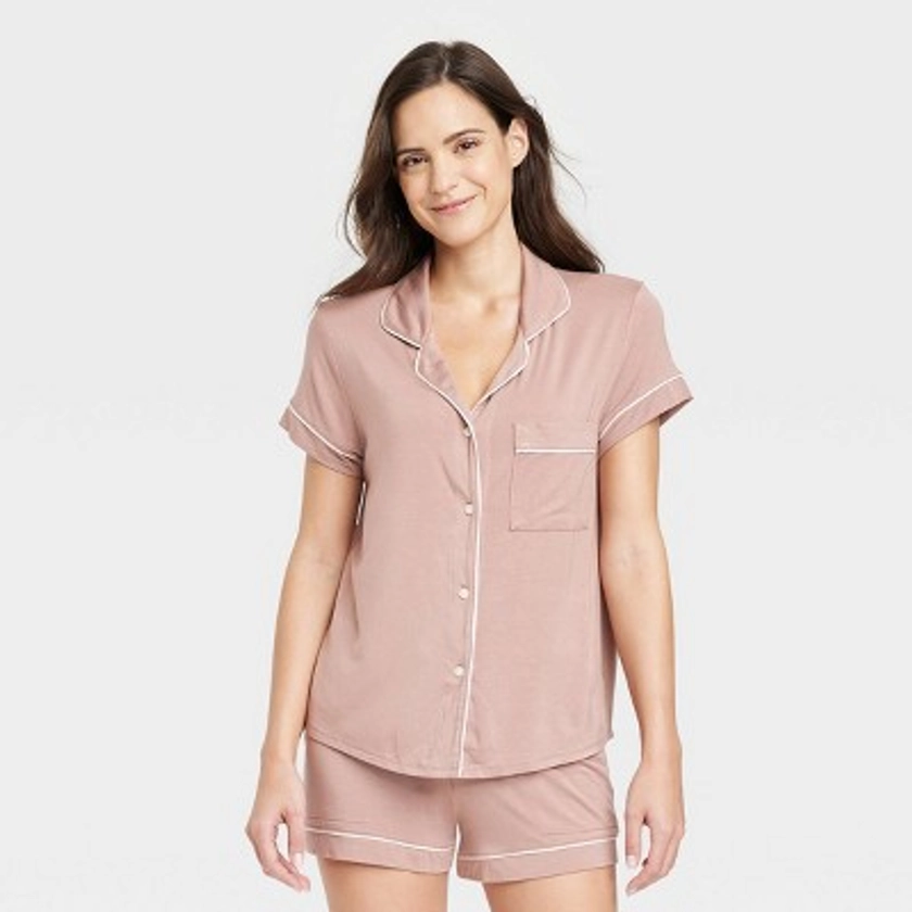Women's Beautifully Soft Short Sleeve Notch Collar Top and Shorts Pajama Set - Stars Above™ Rose Pink XS
