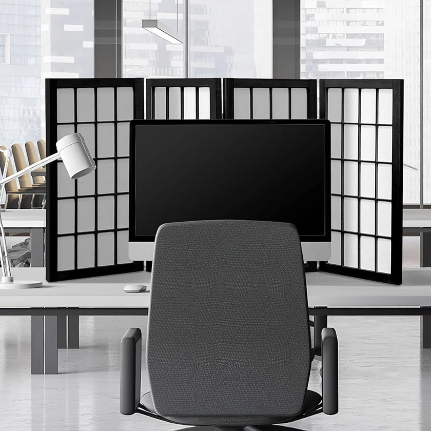 Oriental Furniture 2 ft. Tall Desktop Window Pane Shoji Screen - Black - 4 Panels : Amazon.com.au: Home