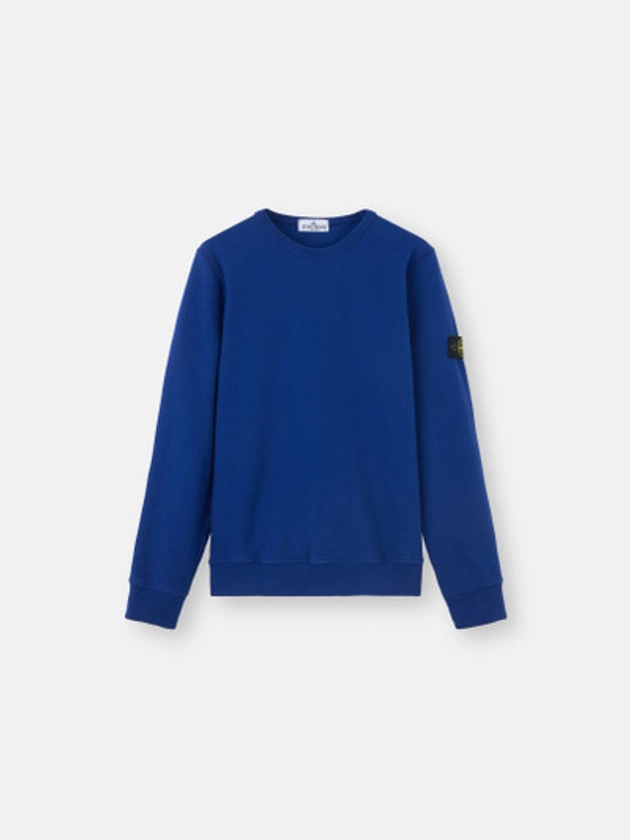 61320 ORGANIC COTTON FLEECE Sweat-shirt ras-du-cou avec surpiqûres Bleu vif | Stone Island FR