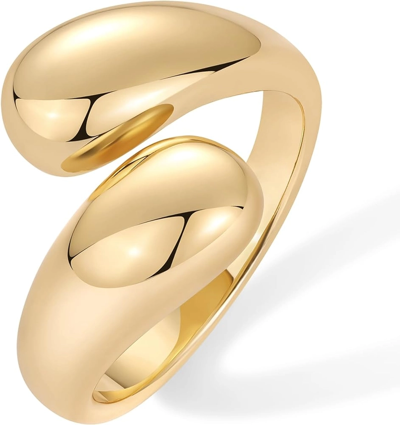 Amazon.com: PAVOI 14K Yellow Gold Plated Chunky Open Twist Stackable Rings for Women | Bold Crossover Statement Ring Band | Size 7: Clothing, Shoes & Jewelry