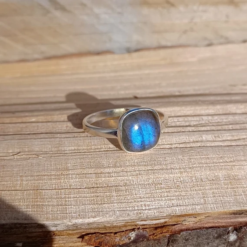 Sterling Silver Square Cushion Labradorite Ring