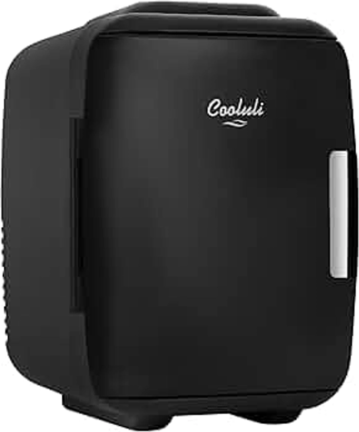 Cooluli Mini Fridge for Bedroom - Car, Office Desk & Dorm Room - Portable 4L/6 Can Electric Plug In Cooler & Warmer for Food, Drinks, Skincare Beauty & Makeup - 12v AC/DC & Exclusive USB Option, Black